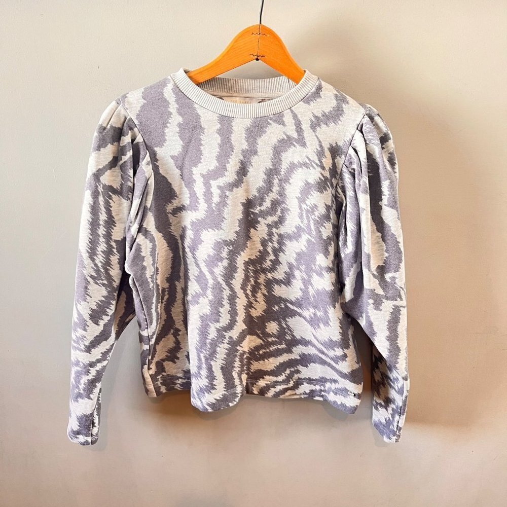 Ted Baker London Satrice Grey White Ikat Zebra‎ Puff Shoulder Sweatshirt Size 1